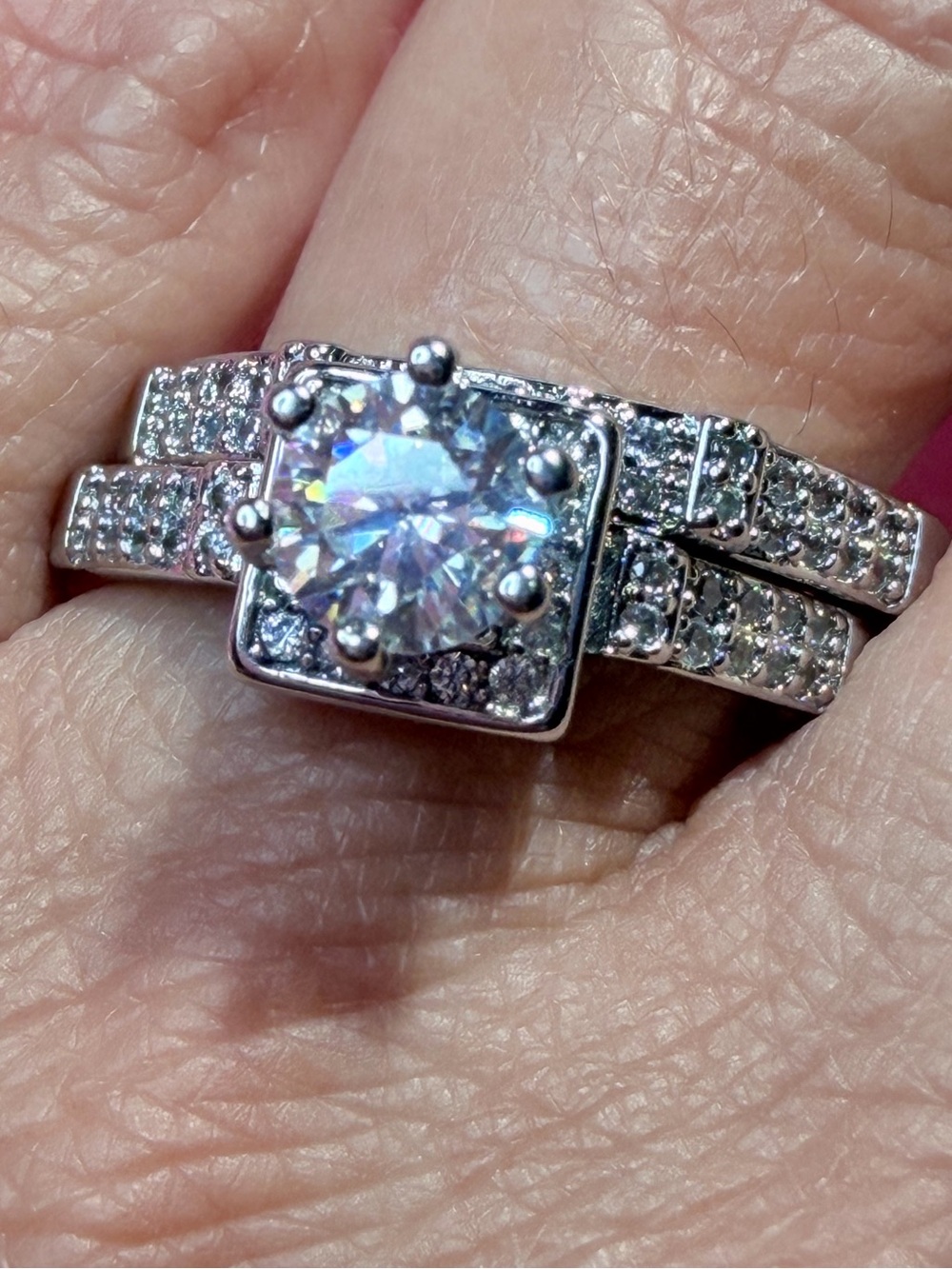 Gorgeous Engagement Ring Set Moissanite with Halo and Pave' Bands